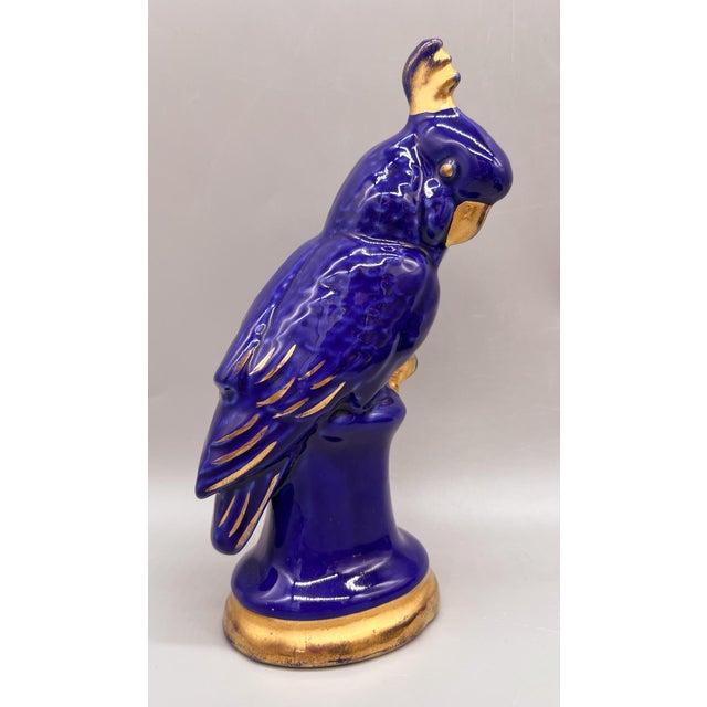 Mid 20th Century 20th C. Royal Blue & 22k Gold Cockatoo Parrot Figurines – Tropical Revival / Luxe Decor For Sale - Image 5 of 10
