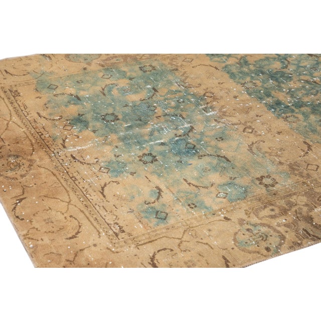 1960s Vintage Distressed Turkish Handmade Turquoise Wool Rug For Sale - Image 5 of 10