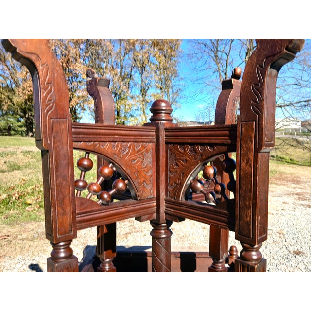 Antique Victorian Eastlake Walnut Parlor Table Chocolate Marble Stick and Ball 1880s For Sale - Image 9 of 17