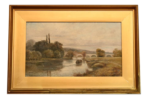 E Steele, River Thames Wallingford, 19th Century, Oil Painting, Framed