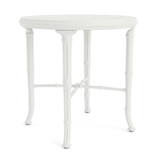 Brown Jordan Calcutta 20" Round Cast Top Occasional Table in Chalk For Sale