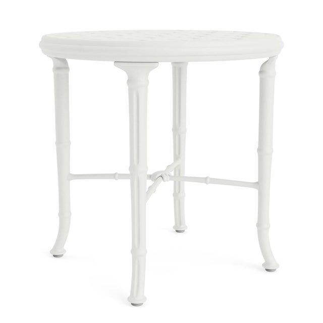 Brown Jordan Calcutta 20" Round Cast Top Occasional Table in Chalk For Sale