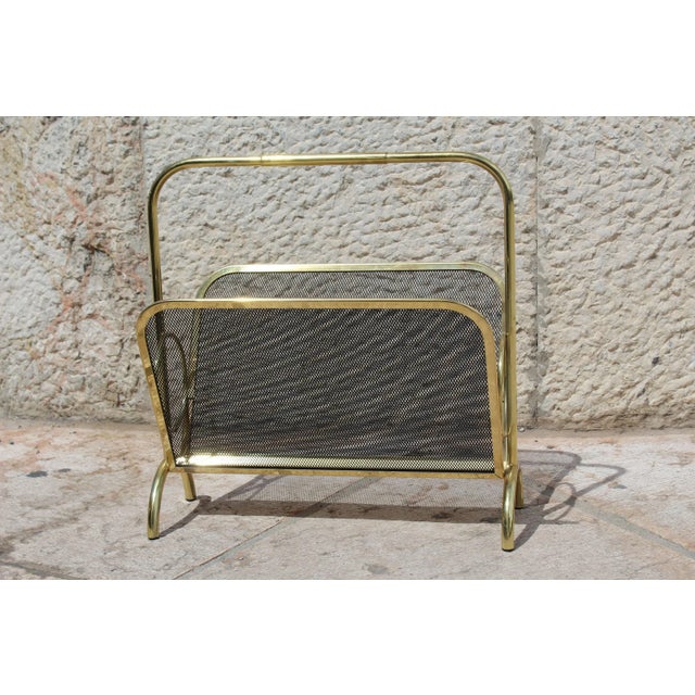 Metal Magazine Rack in Brass and Black Lacquered Metal, Italy, 1970s For Sale - Image 7 of 11
