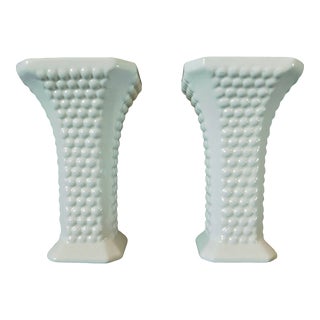 Mid Century Royal Haeger Ivory Ceramic Hobnail Candle Holders- a Pair For Sale