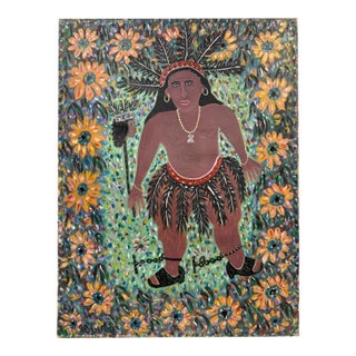Large Vintage Haitian Vodou Folk Art Painting "La Sirene" by Gérard Fortuné For Sale