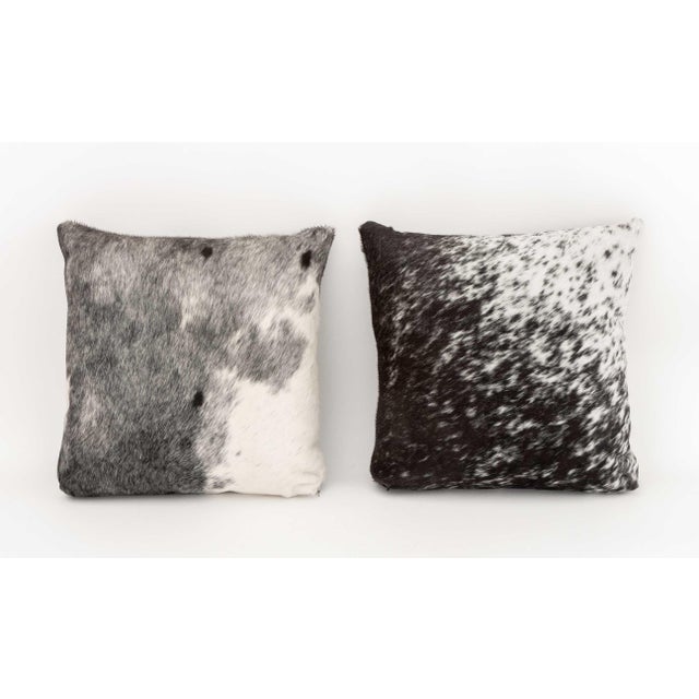 Black Modern Cowhide Throw Pillows, Pair For Sale - Image 8 of 10
