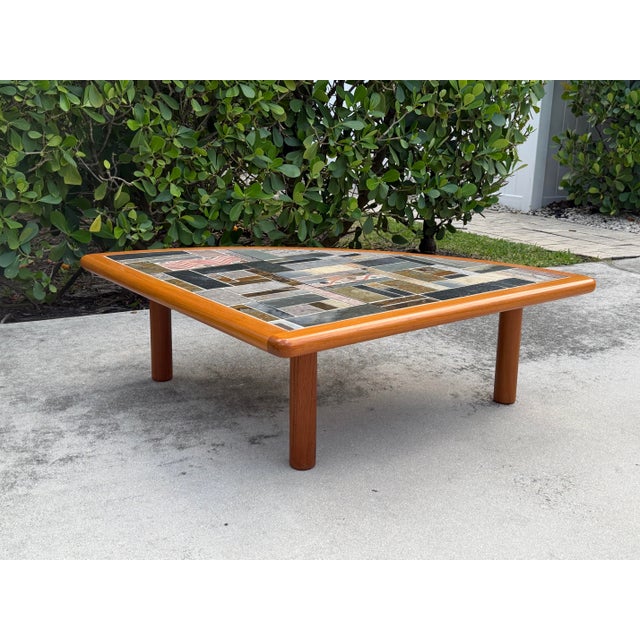 Mid-Century Modern Vintage Signed Sallingboe Danish Modern Mosaic Slate & Ceramic Tile Cocktail Table For Sale - Image 3 of 12