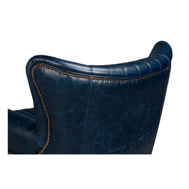Classic Blue Leather Chair For Sale - Image 10 of 12