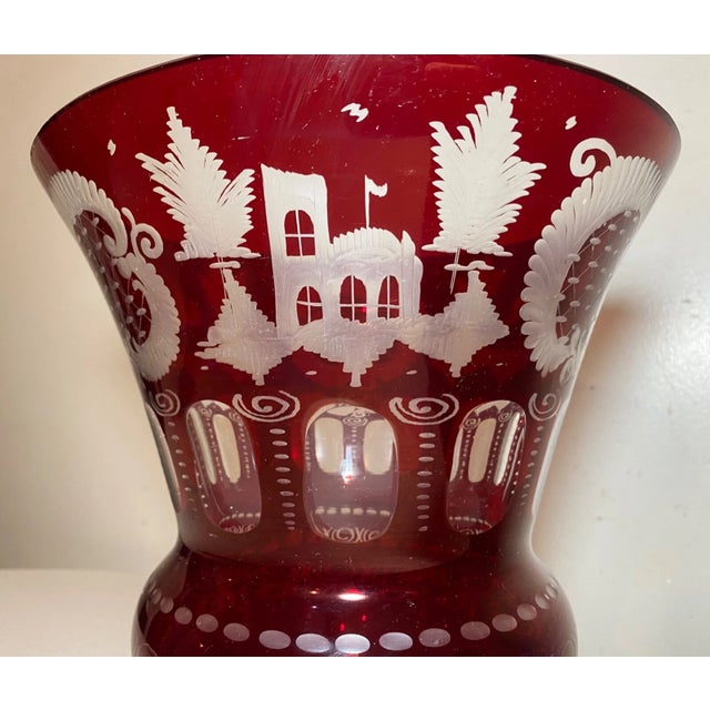 1930s 1930s Large Quality Handmade Moser Cut to Clear Ruby Red Crystal Glass Etched Vase For Sale - Image 5 of 13