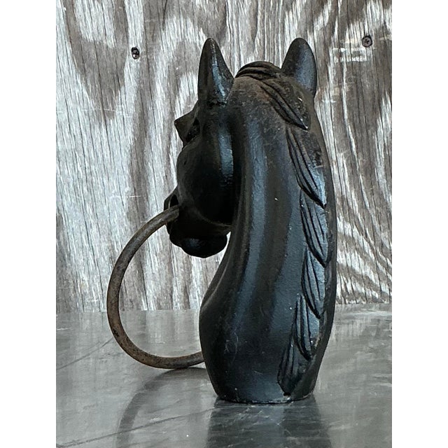 Black Early 20th Century Vintage Boho Wrought Iron Hitching Post Head For Sale - Image 8 of 9