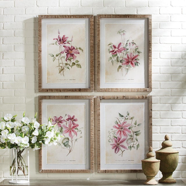 Chinese Pink Clematis Prints, Set Of 4 For Sale - Image 3 of 3