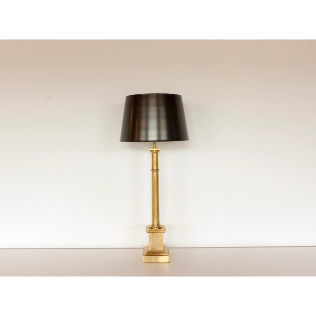 Black Josephine Antique Brass Table Lamp With Black Metal Shade For Sale - Image 8 of 8
