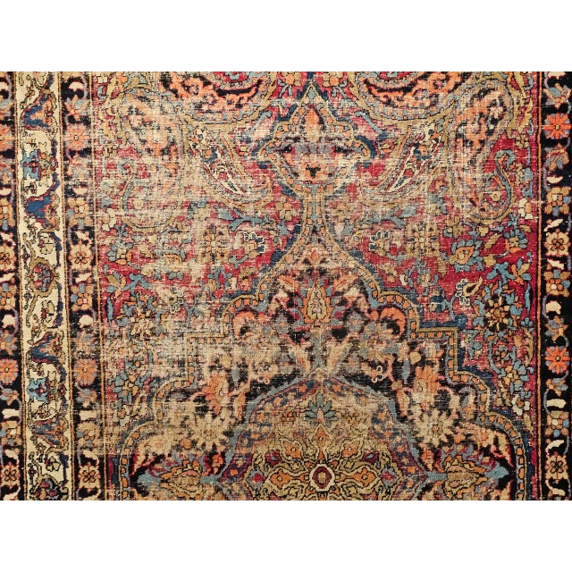 19th Century Persian Kashan Rug, Hand-Knotted Wool, Medallion Floral Design, Red & Navy, 4x7 For Sale - Image 15 of 18