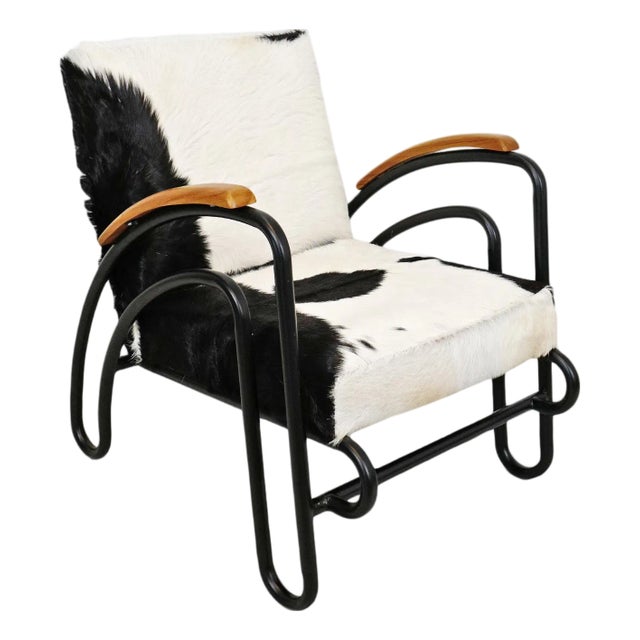Deco Rustic Black & White Cowhide Chair For Sale