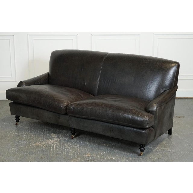 Howard Style Heritage Grey Leather Sofa For Sale - Image 3 of 15