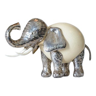 Elephant Silver Plate & Ostrich Egg Shell Sculpture, Anthony Redmile, Attributed For Sale