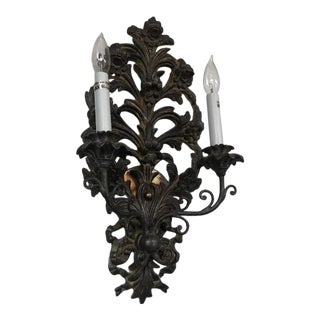 Vintage Italian Hand Carved Wood Sconce For Sale