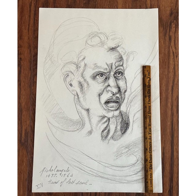 Paper Mid 20th Century Old Master Artwork Drawings: Holbein, Michelangelo, Bonsignori (Set of 5) - Unknown Artist For Sale - Image 7 of 8