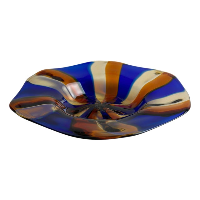 Murano Striped Glass Candy Dish from Fratelli Toso, Italy, 1970s For Sale