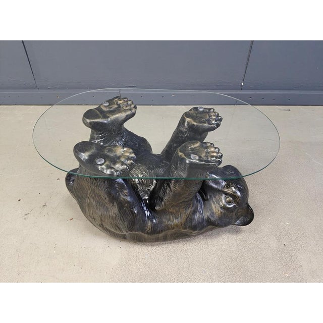 Vintage Sculptural Black Bear Coffee Table with Glass, 1970 For Sale - Image 11 of 12