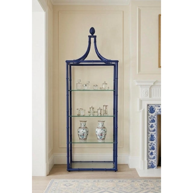Palm Beach Regency Cobalt Blue Faux Bamboo Pagoda Etagere For Sale - Image 12 of 12