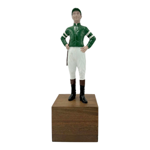 Vintage Equestrian Green Jockey Bookend Statue 13"h