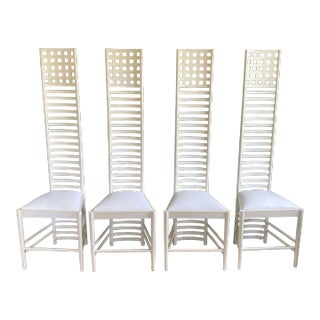 1980s Vintage Charles Rennie Mackintosh-Style High Back Chairs by Gordon Mfg. - Set of 4 For Sale