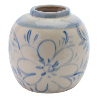 Floral Stoneware Vase 6"H For Sale
