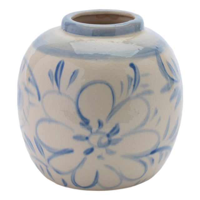 Floral Stoneware Vase 6"H For Sale