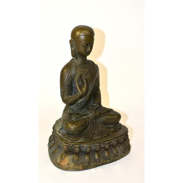 Antique Bronze Tibetan Teacher Tsongkhapa Statue For Sale - Image 6 of 16