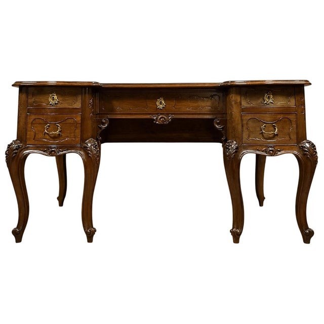 Large Flat Walnut Desk, 1930s For Sale - Image 6 of 6