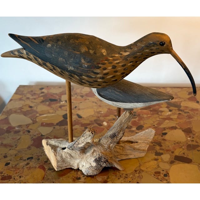 Vintage Hand Carved and Painted Wooden Shorebirds, Folk Art, Signed Wek For Sale In New York - Image 6 of 7