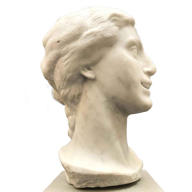 Aurelio Bossi, Bust of a Woman, 1920s, White Marble For Sale - Image 13 of 13