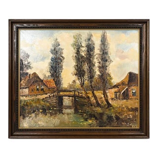 Vintage European Traditional Landscape Painting Signed For Sale