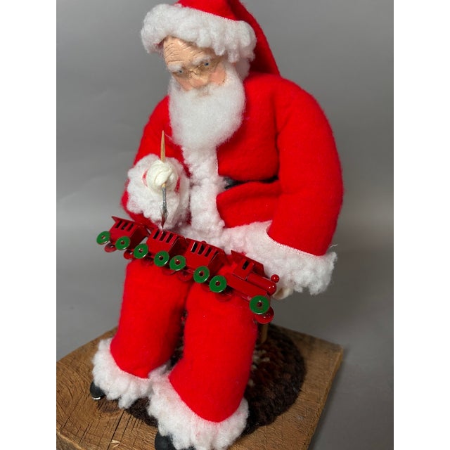 Red Vintage American Folk Art Santa Claus Toymaker Christmas Sculpture With Train For Sale - Image 8 of 12