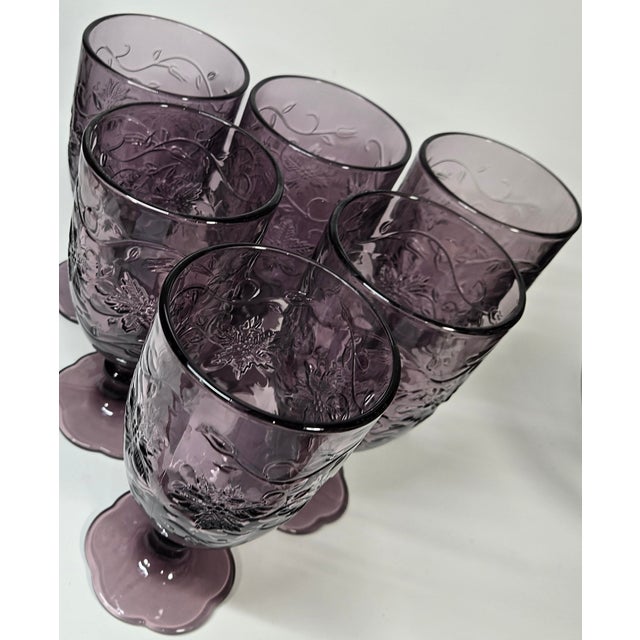 Glass Vintage Amethyst Poinsettia Goblets- Set of Six For Sale - Image 7 of 14