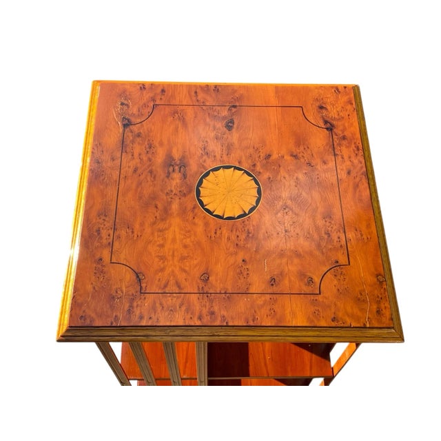 Brown Antique 2 Tier Carpathian Elm Revolving Bookcase With Paterae Inlay For Sale - Image 8 of 12