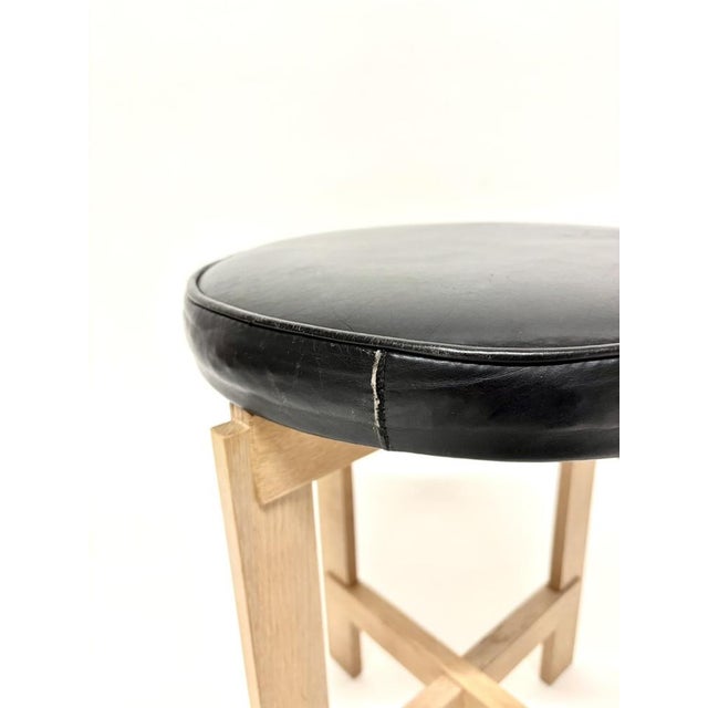 Oak and Leather Stool from Luxus, 1960s For Sale - Image 6 of 8