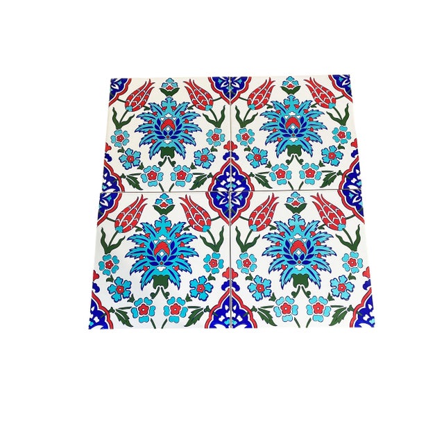 Turkish Iznik Red & Blue Floral Pattern Ceramic Tile For Sale In New York - Image 6 of 6