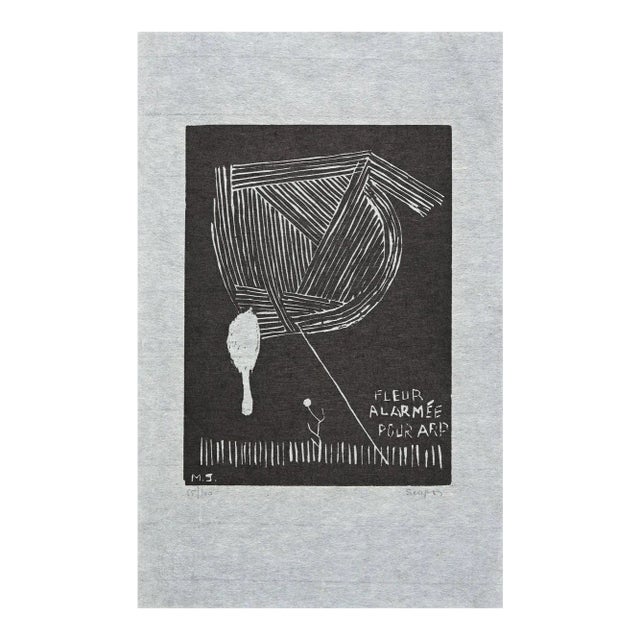 Michel Seuphor, Fleur Alarmée pour Arp, Original Woodcut, 1969 For Sale