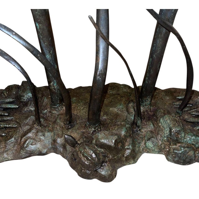 Late 20th Century LaBarge Bronze Crane & Lily Pad Glass Top Console Table. u.s.a Late 20th Century For Sale - Image 5 of 10