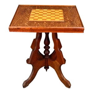 Antique Hand Made Oak Chess / Games Table