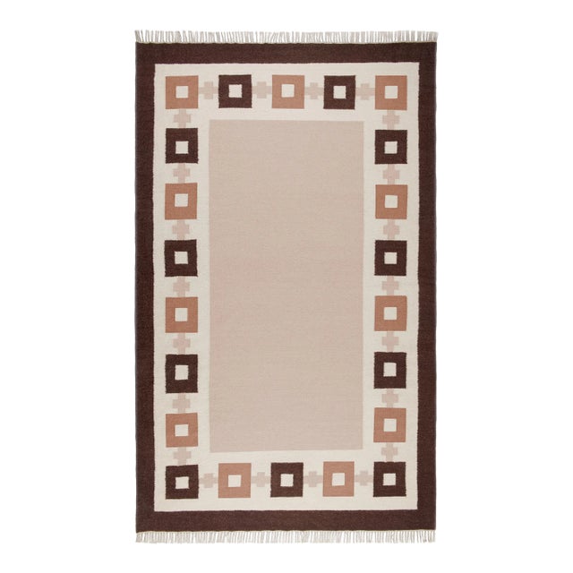 Part & Parcel Goods Wool Chain Rug 2’6” x 12', Bisque, Topaz, Chocolate and Eggshell For Sale