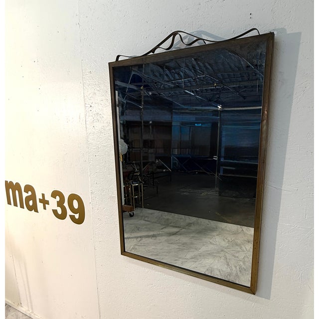 Italian Vintage Italian Wall Mirror With Ornamental Metal Accent, 1970's For Sale - Image 3 of 6