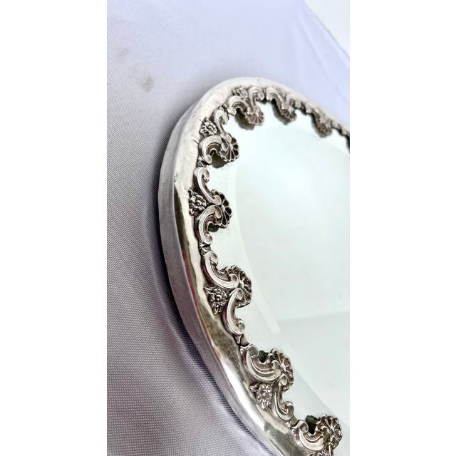 Mid-20th Century Topázio Portuguese Ornate Silver-Plated Beveled Mirror Plateau Tray For Sale - Image 13 of 16