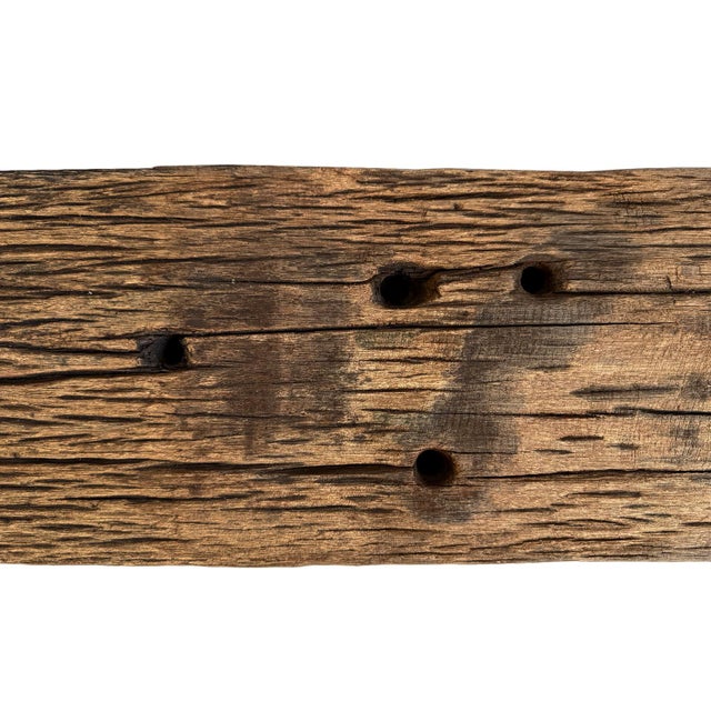 Rustic Vintage Old Railway Wood Rustic Beam Bench For Sale - Image 3 of 7