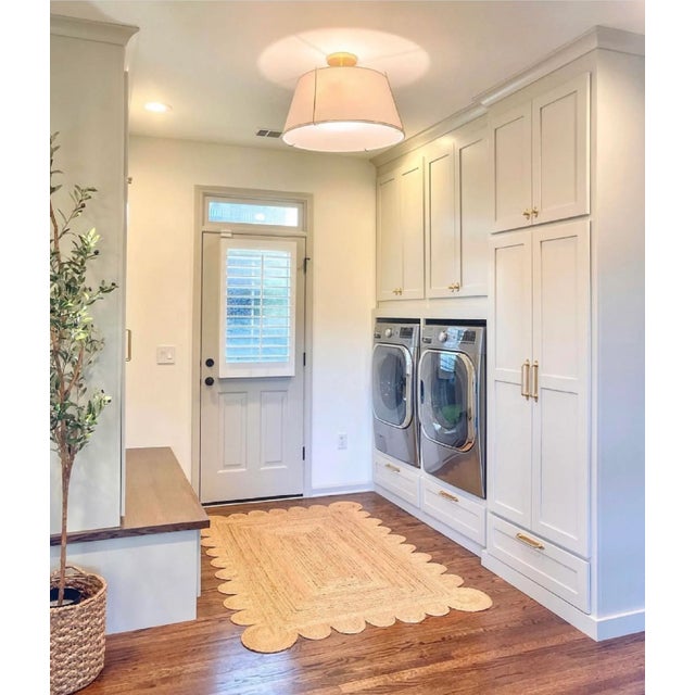 Boho Chic 3'x10' Natural White Jute Scallop Hand Made Runner Rug For Sale - Image 3 of 12