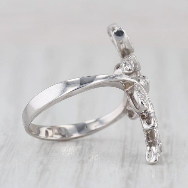 Silver 0.20ctw Vine Work Flower Bypass Ring 14k White Gold Size 6.25 Floral Cocktail For Sale - Image 8 of 8