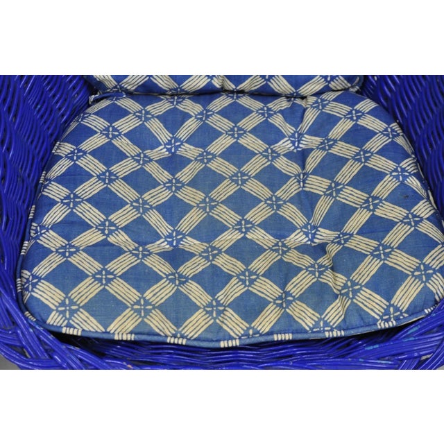 Vintage Mid Century Modern Blue Painted Wicker Rattan Pod Club Chairs - A Pair For Sale In Philadelphia - Image 6 of 12