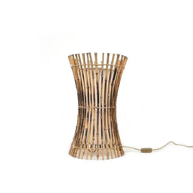 Italian Bamboo, Rattan and Cotton Floor Lamp in the style of Franco Albini, 1960s For Sale - Image 3 of 13